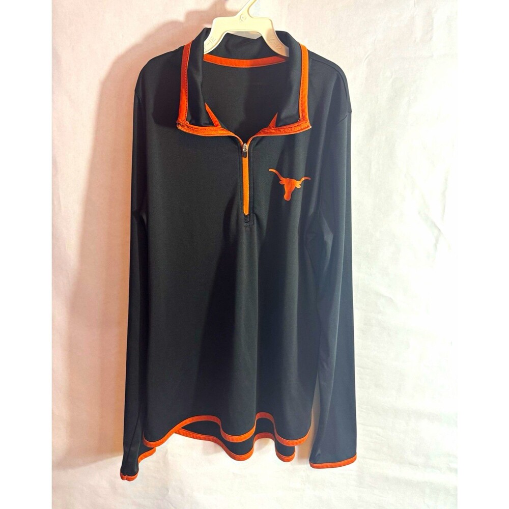 Men's Black/Orange Polyester Longhorn Logo 1/4 Zip Mock Neck Pullover S